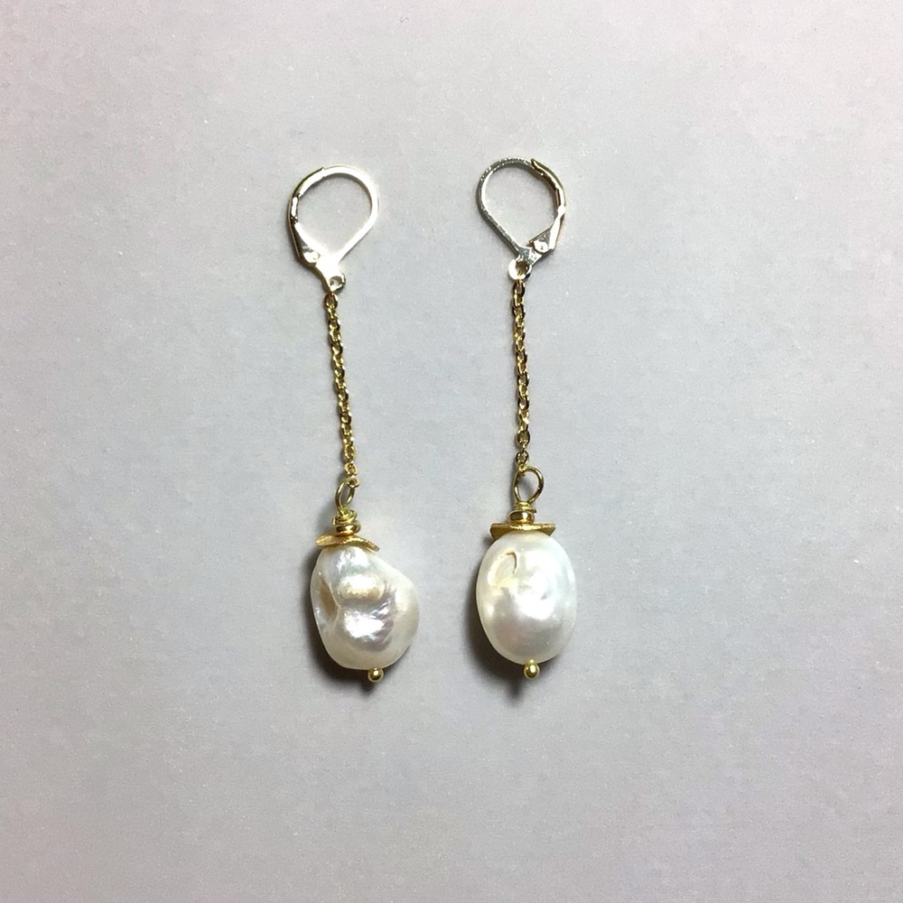 Elegant Baroque Pearl and Gold Filled Drop Earrings